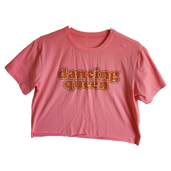 None Tops - Dancing Queen Crop Top Womens Medium Pink Cut Off Shirt Short Sleeve Barbiecore